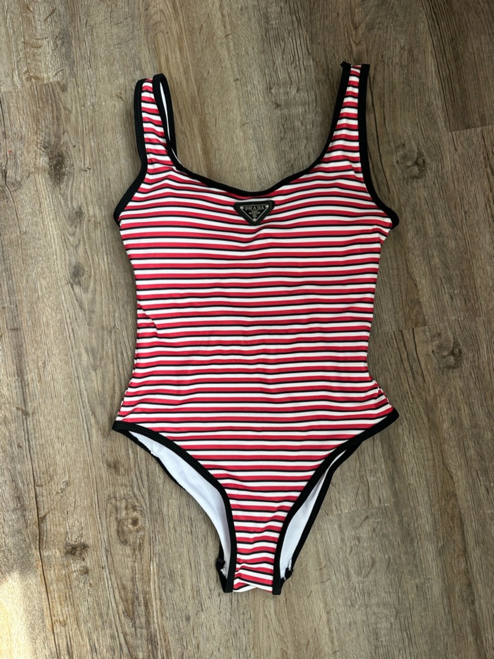 Prada Red and White Striped Swimsuit